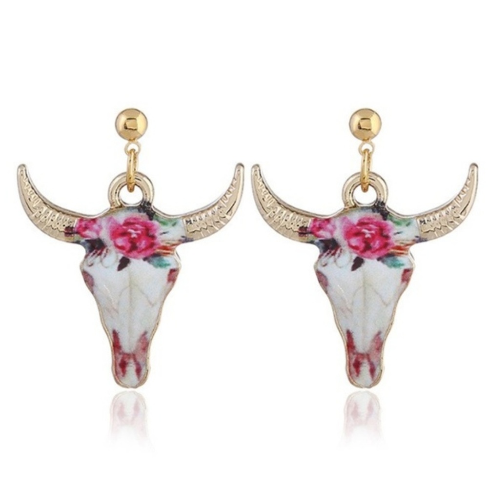 Floral Steer Longhorn Earrings